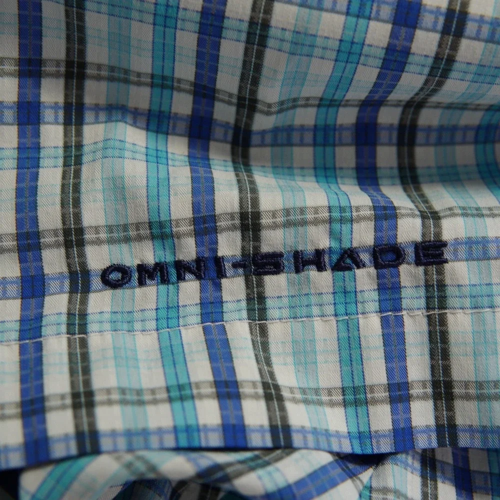 Columbia Super Tamiami Mens XL Blue White Plaid Vented Fishing Shirt Button Down